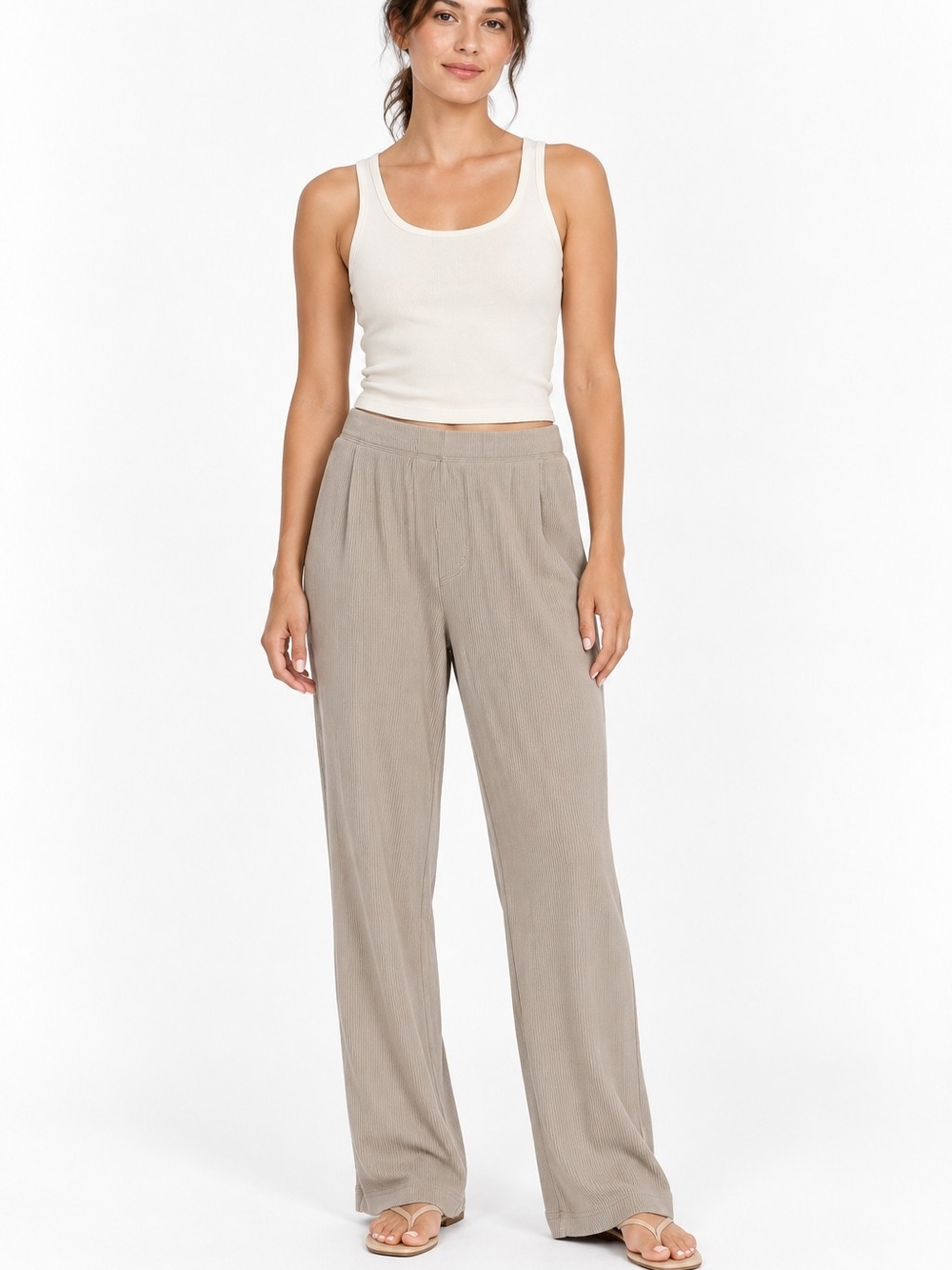 SKIMS Waffle Knit High Rise Lounge Pants Taupe Neutral Pull On XS